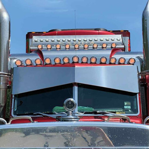 14 X 14.5 Inch Stainless Steel Southern Style Bowtie Visor Fits Peterbilt 379, 378, 389, 388, 386, 385, 357, 340, 335