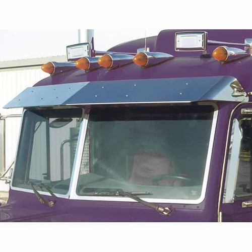11 Inch Stainless Steel 2 Piece Visor By Roadworks Fits Peterbilt UltraCab W/ Door Mounted Mirrors & Flat 2 Piece Windshields