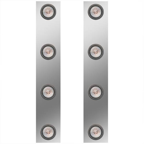 13 Inch Stainless Steel Front Air Cleaner Panels W/ 8 - 2 Inch Amber/Clear LEDs For Peterbilt