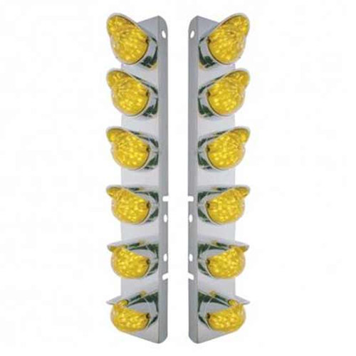 SS Front Air Cleaner Bracket W/ 12X 19 LED Bullet Style Lights & Visors - Amber Led/ Amber LensFor Peterbilt 378, 379