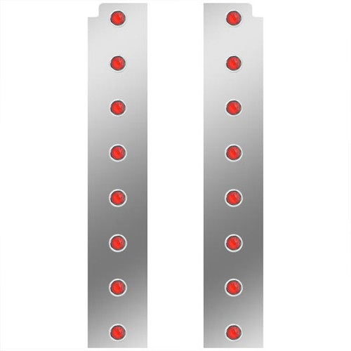 Stainless Steel Rear Air Cleaner Panels For 15 Inch Vortox Ac W/ Red Bulkhead LEDs For Peterbilt 378, 379