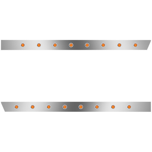 4 Inch Stainless Extended Cab Panels W/ 16 Amber/Amber 3/4 Inch Round LED Lights For Peterbilt 378, 379, 388, 389