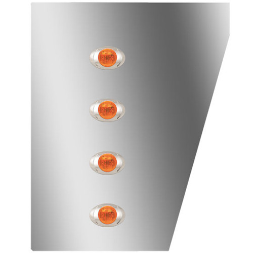 4 Inch Stainless Steel Wide Cowl Panels W/ 8 P3 Amber/Amber LEDs For Peterbilt 378, 379