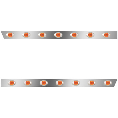 2.5 Inch Stainless Steel Cab Panels W/ 14 P3 Amber/Amber LEDs For Peterbilt 386 W/ Rear-Mount Exhaust