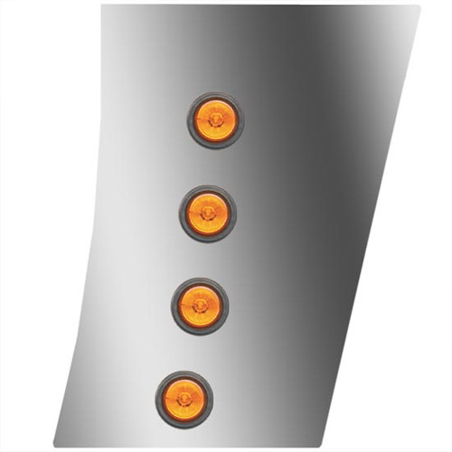 Stainless Steel Wide / Standard Cowl Panels W/ 8 - 2 Inch Amber/Amber LEDs For Peterbilt 389 131BBC
