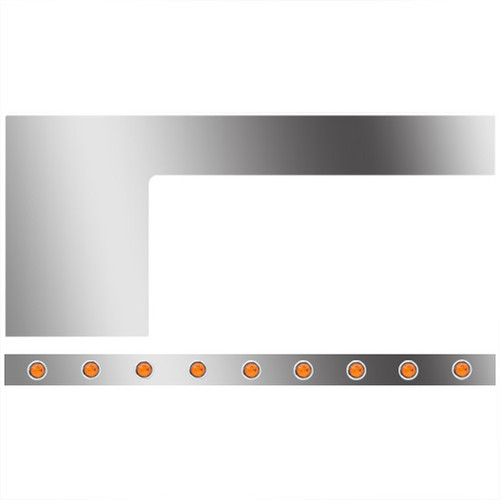 1-Piece Stainless Steel Cab/Cowl Bodyline Panels W/ 18 - 3/4 Inch Round Amber/Amber Downglow LEDs, DS 6.5 In Tall, PS 1.187 In Tall For Peterbilt 389