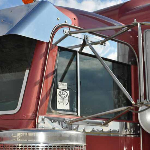 8 Inch Stainless Steel Window Trim Chop Top Fits Peterbilt 357, 378 & 379 W/ Door Mounted Mirrors
