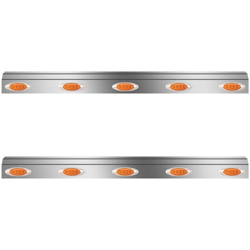 60 Inch Stainless Steel Fuel Tank Fairings W/ 10 P1 Amber/Amber LEDs For Kenworth T800, W900