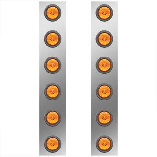 15 Inch Stainless Steel Front Air Cleaner Panels W/ 12 - 2 Inch Amber/Amber LEDs For Kenworth W900L