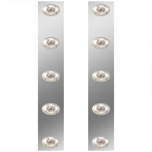 15 Inch Stainless Steel Front Air Cleaner Panels W/ 10 P3 Amber/Clear LEDs For Kenworth T800 Split Fender
