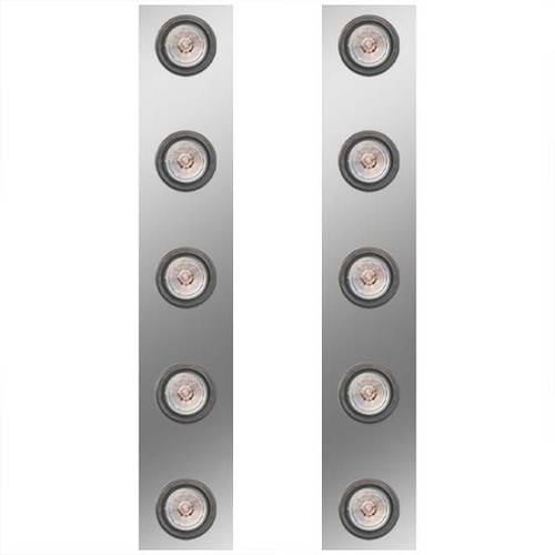 15 Inch Stainless Steel Front Air Cleaner Panels W/ 10 - 2 Inch Amber/Clear LEDs For Kenworth T800 Split Fender