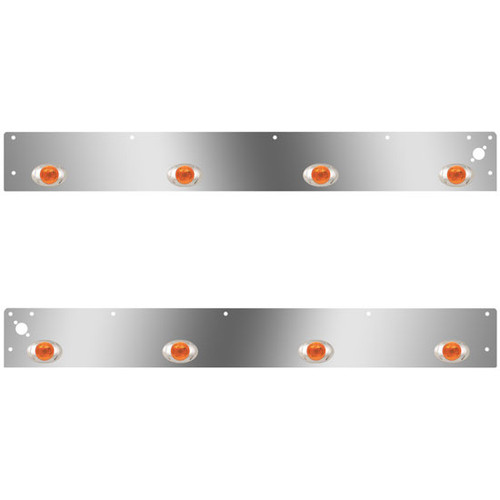 Stainless Steel Cab Panels W/ 8 P3 Amber/Amber LEDs, Dual Step Light Holes For Kenworth T800 Split Fender