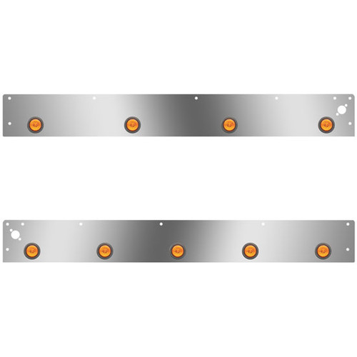 Stainless Steel Day Cab Panels W/ 9 Total 2 Inch Amber/Amber LEDs, Dual Step Lights For Kenworth T800 SF