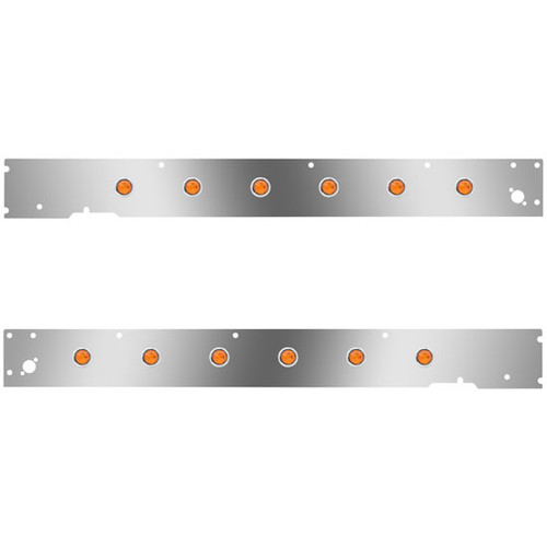 Stainless Steel Cab Panels W/ Dual Step Light Holes, 12 - 3/4 Inch Amber/Amber LEDs For Kenworth T660 W/ CME