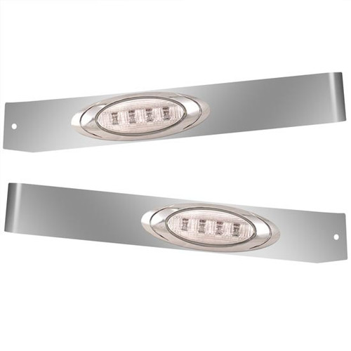 2.375 Inch Stainless Steel Angled Sleeper Extension Panels W/ 2 P1 Amber/Clear LEDs For Kenworth T660