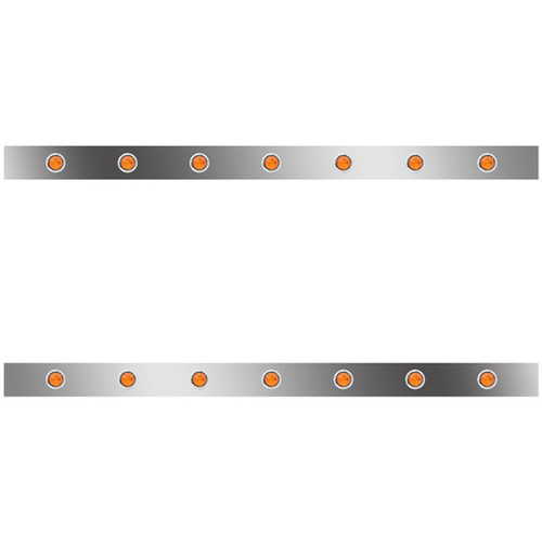 3 Inch Stainless Steel Sleeper Panels W/ 14 - 3/4 Inch Amber/Amber LEDs For Kenworth T660 W/ 62 Inch Sleeper