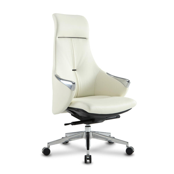 High Back Executive Chair, Ergonomic Leather Office Chair with Adjustable Height and Tilt Function and 360° Swivel Office Chair,White
