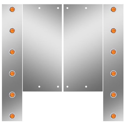 Stainless Steel Front Air Cleaner Panels W/ 12 - 3/4 Inch Amber/Amber LEDs For Freightliner Classic XL W/ 13 Inch Donaldson