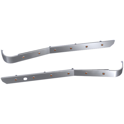 3 Inch SS Cab Panels W/ 10 - 3/4 Inch Amber/Amber LEDs, Block Heater Plug Hole For Freightliner Cascadia 116/126 Daycab