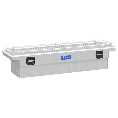 Bright Diamond Plate Aluminum 72 Inch Low Profile Secure Lock Crossover Truck Tool Box W/ Rail