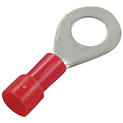 8 AWG Red Vinyl Ring Terminal For 1/4 Inch Stud - 4 PCS