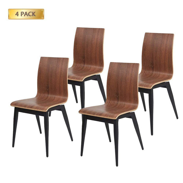 Set of 4 Kitchen Dining Room Chairs with Bentwood and Metal Legs Bistro, Brown