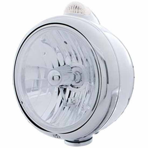Chrome Guide 682-C Headlight W/ H4 Crystal Halogen Bulb, 5 Diode Amber/Clear LED Turn Signal Light