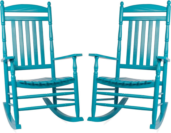 Set of 2 Outdoor Rocking Chairs, Outdoor Indoor Oversized Patio Rocker Chair High Back Rocker, Blue