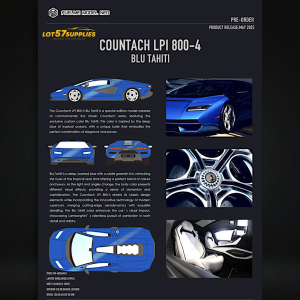 (Pre-Order) Fuelme Model NEO COUNTACH LPI 800-4 BLU TAHITI DARK BLUE 1:64 Resin