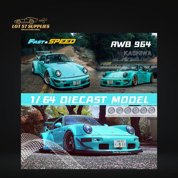(Pre-Order) Fast Speed Porsche 964 RWB Widebody KASHIWA X Version Rear Wing in Tiffany Blue 1:64
