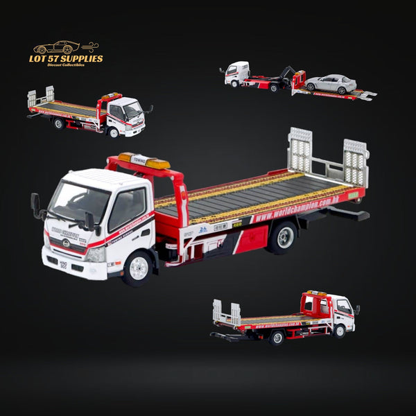 (Pre-Order) Unique Model Hino 300 Dutro Flatbed Flatbed Tow Truck in WORLD CHAMPION Livery 1:64