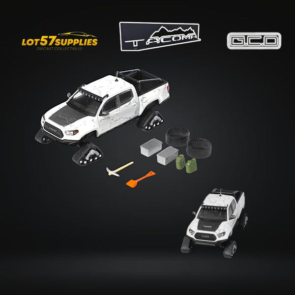 (Pre-Order) GCD Toyota TACOMA SNOW VERSION in White & 3PMSF Tires 1:64