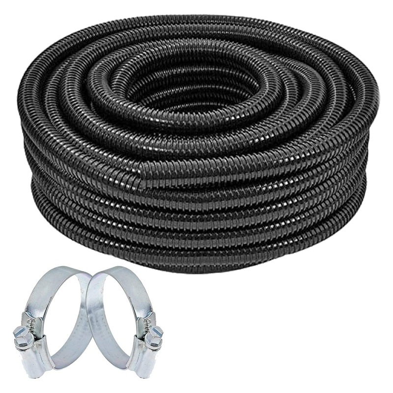 Corrugated Flexible Garden Fish Pond Marine Boat Hose Tube Pipe + 2 Clamp Clips (10m Length x 32mm Diameter)