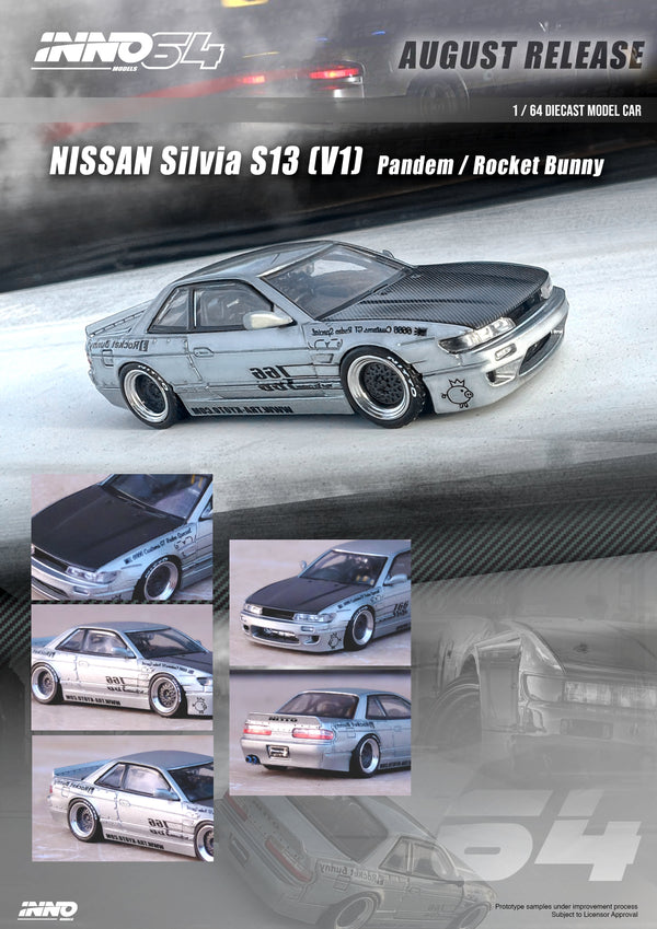 Inno64 Nissan Silvia S13 (V1) Pandem Rocket Bunny in Silver 1:64
