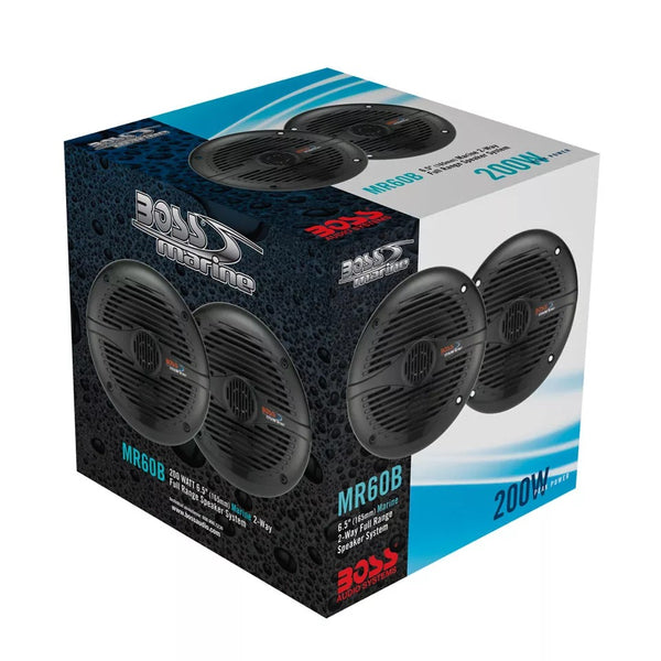 Boss MR60B 200 W Max 6.5" 2-Way 4-Ohms Marine Audio Full Range Speakers - Black