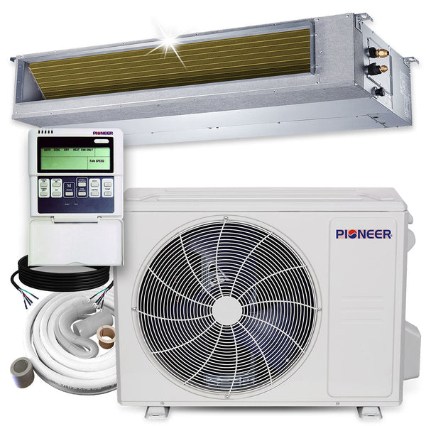 Pioneer 24,000 BTU 19 SEER2 Ceiling Concealed Ducted Mini-Split Inverter++ Energy-Star Air Conditioner Heat Pump System Full Set 230V