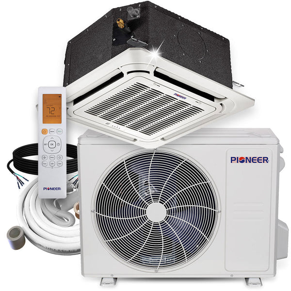 Pioneer 18,000 BTU 20.5 SEER2 8-Way Compact Cassette Mini-Split Air Conditioner Heat Pump System Full Set 230V