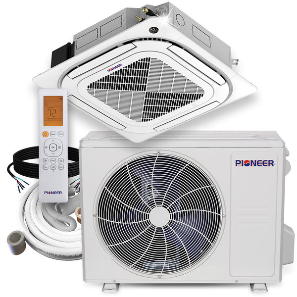 Pioneer 24,000 BTU 21.5 SEER2 8-Way Slim Cassette Mini-Split Air Conditioner Heat Pump System Full Set 230V