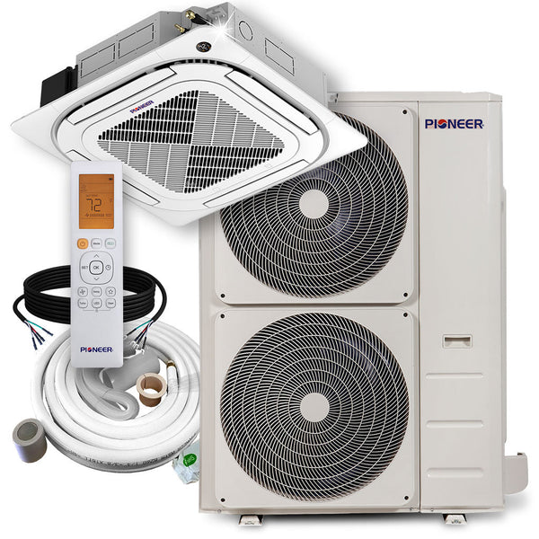Pioneer 48,000 BTU 18.5 SEER2 8-Way Slim Cassette Mini-Split Air Conditioner Heat Pump System Full Set 230V