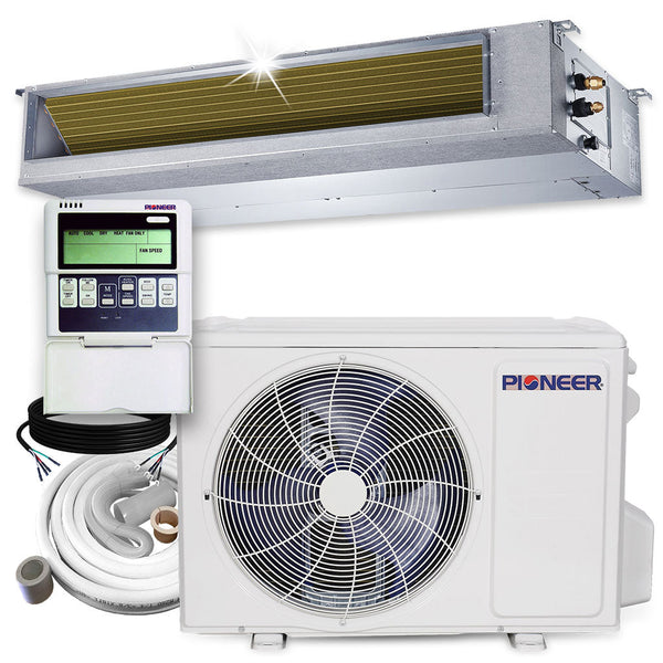 Pioneer 9,000 BTU 19.2 SEER2 Ceiling Concealed Ducted Mini-Split Inverter++ Energy-Star Air Conditioner Heat Pump System Full Set 230V