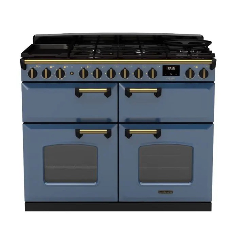 Rangemaster Classic Deluxe Bc 110 Dual Fuel Stone Blue with Antique Brass Trim | CLDLB110DFPSTB/AB1
