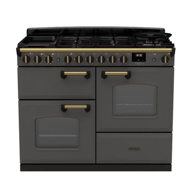 Rangemaster Classic Deluxe Oc 110 Dual Fuel Slate with Antique Brass Trim | CLDLO110DFPSLT/AB1