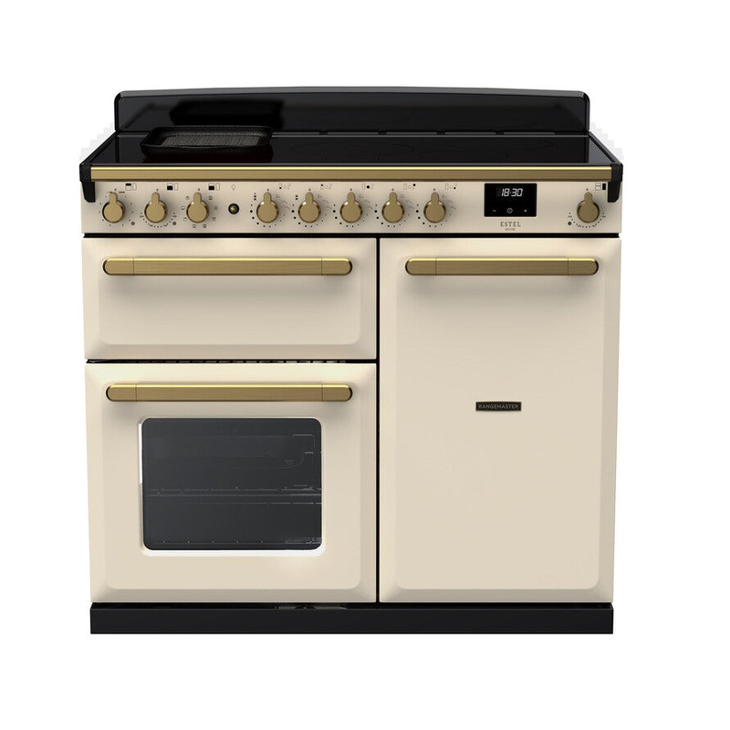 Rangemaster Estel Deluxe 100 | Induction | Pale Cream | Antique Brass Trim | ESDL100EIPPCR/AB1