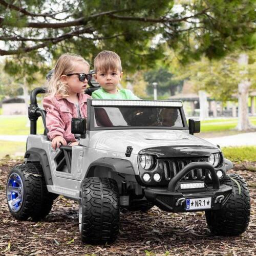 12V 2 Seater Children's Ride-On Jeep Truck - 2 High-Performance Motors, Illumination, Rubber Wheels + Remote Control