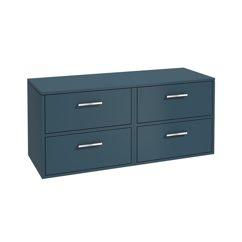 Sonas Finland Wall Hung 120Cm Four Drawer Countertop Vanity Unit | Matt Ocean Blue | Brushed Chrome Handle | UF0947