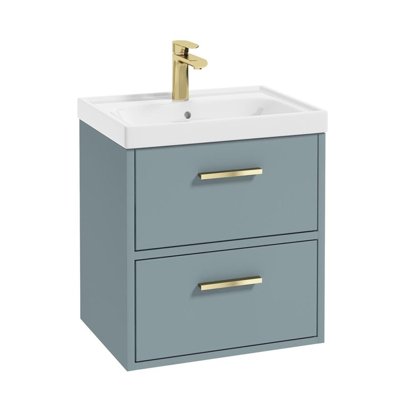 Sonas Finland Wall Hung 50Cm Two Drawer Vanity Unit | Matt Coral Green | Brushed Gold Handle | UF0871