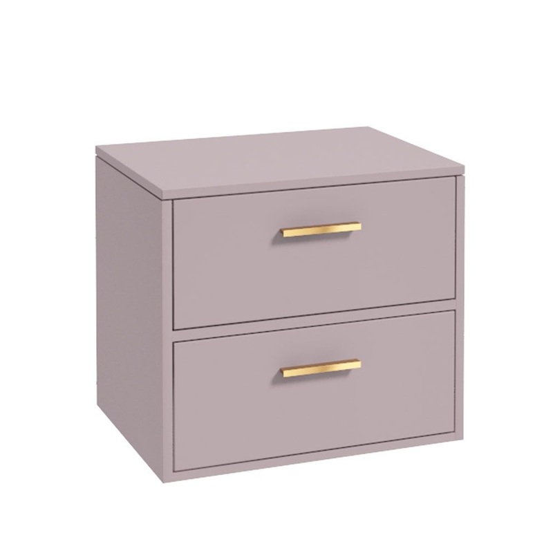 Sonas Finland Wall Hung 60Cm Two Drawer Countetop Vanity Unit | Matt Cashmere Pink | Brushed Gold Handle | UF0558