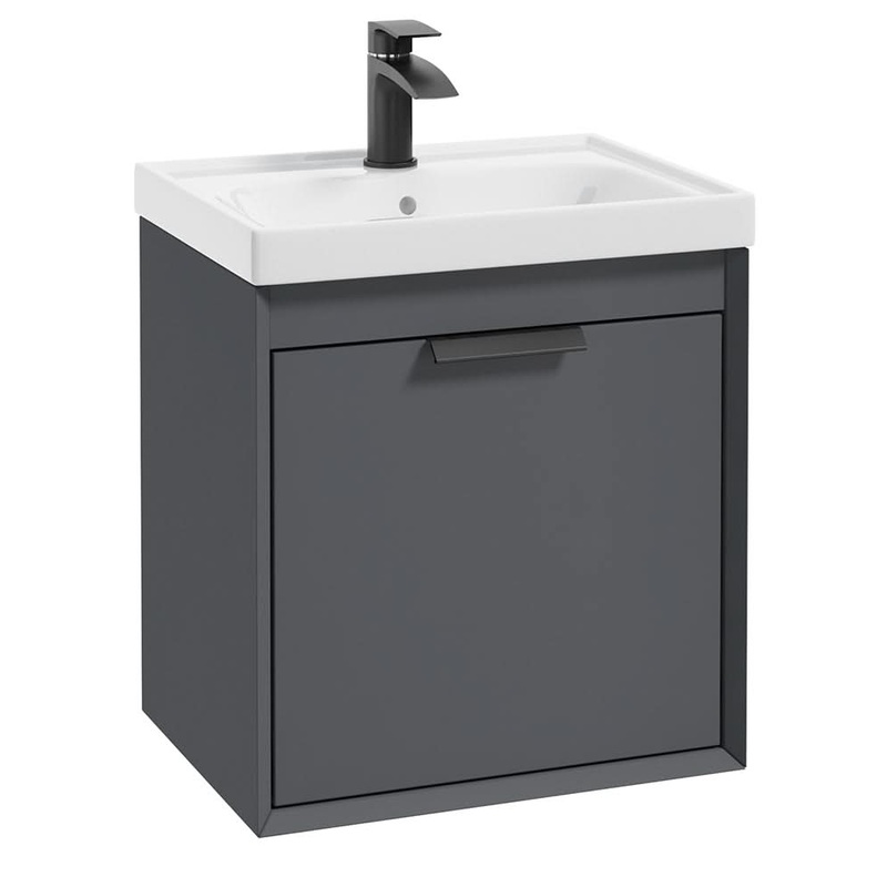 Sonas Fjord Midnight Grey Matt 50Cm Wall Hung Vanity Unit-Matt Black Handle | BFJ50MN