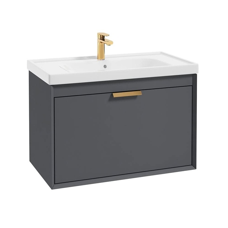 Sonas Fjord Midnight Grey Matt80Cm Wall Hung Vanity Unit-Brushed Gold Handle | GFJ80MN