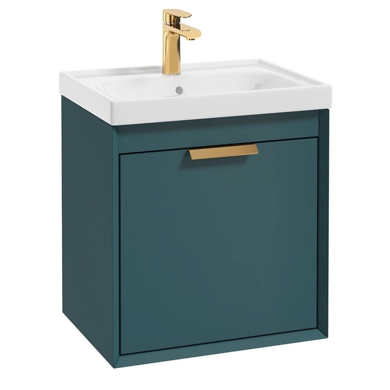 Sonas Fjord Ocean Blue Matt 50Cm Wall Hung Vanity Unit-Brushed Gold Handle | GFJ50OB